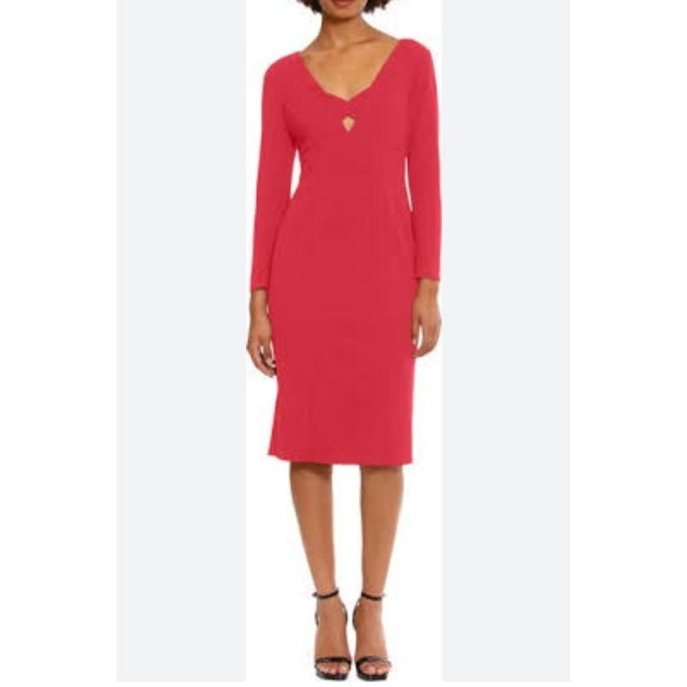 NEW Donna Morgan $128 Nordstrom Long Sleeve‎ Keyhole Red shift dress size 12